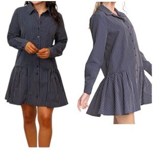 In the Beginning blue striped long sleeve dress size Large